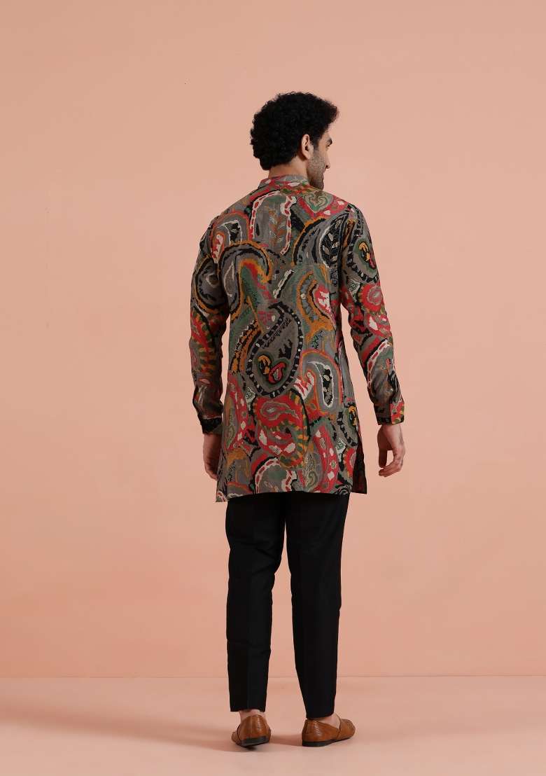 Multicolor Printed Cotton Blend Kurta Set For Men - Indya