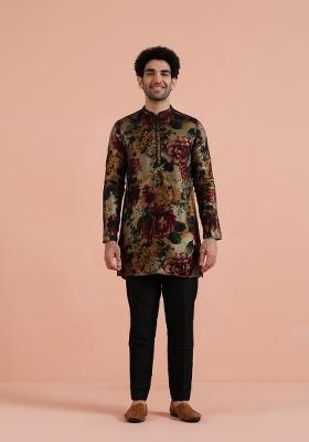 Multicolor Printed Art Silk Kurta Set For Men