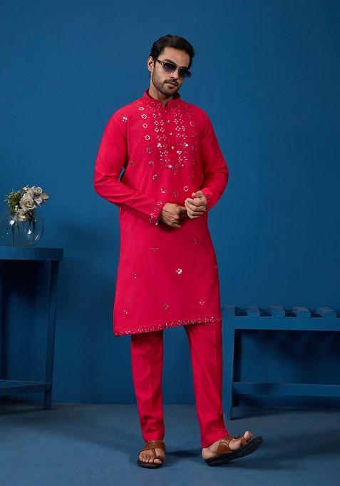 Rani Mirror Silk Kurta Set For Men