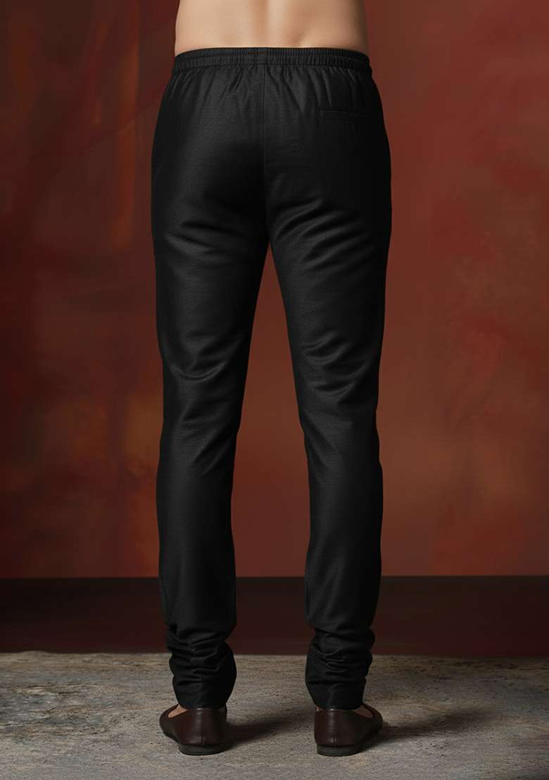 Black Solid Banarasi Silk Blend Churidar For Men - Indya