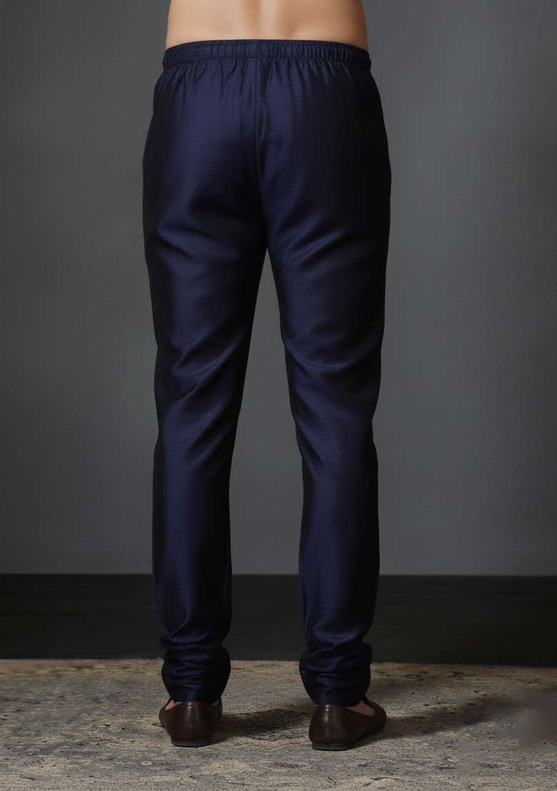 Blue Solid Banarasi Silk Blend Churidar For Men - Indya