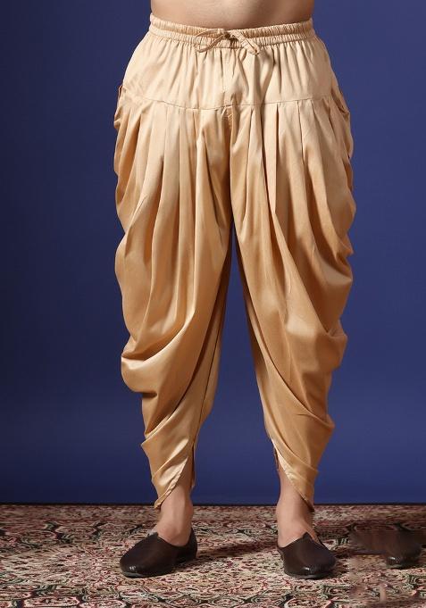 Beige Solid Banarasi Silk Dhoti For Men