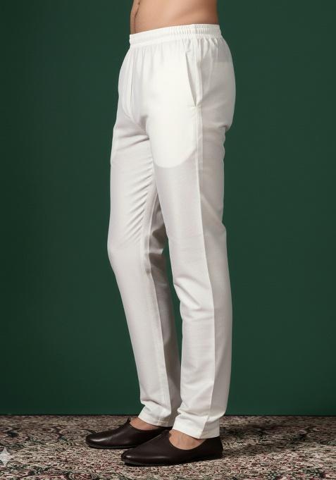 Beige Solid Cotton Pyjama For Men