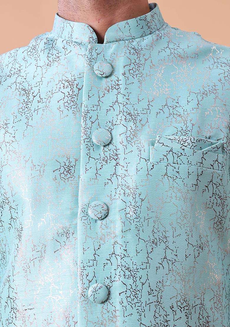 Green Printed Cotton Silk Kurta For Men - Indya