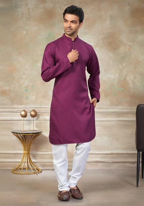 Pink Motif Cotton Kurta Pajama Set