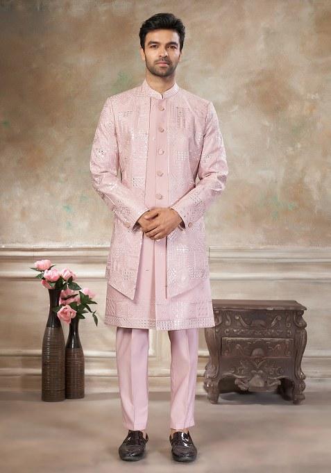 Pink Motif Viscose Indo Western Set