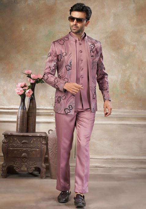 Pink Motif Rayon Jodhpuri Suit