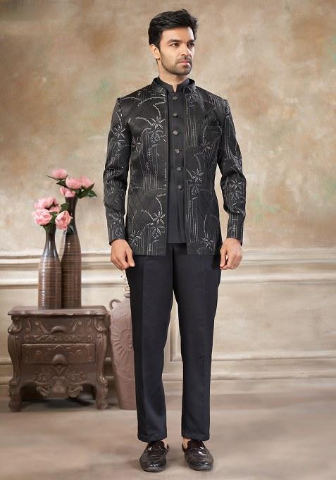 Black Motif Rayon Jodhpuri Suit