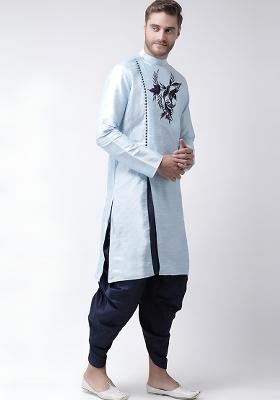 Light Blue Embroidered Silk Blend Kurta Set