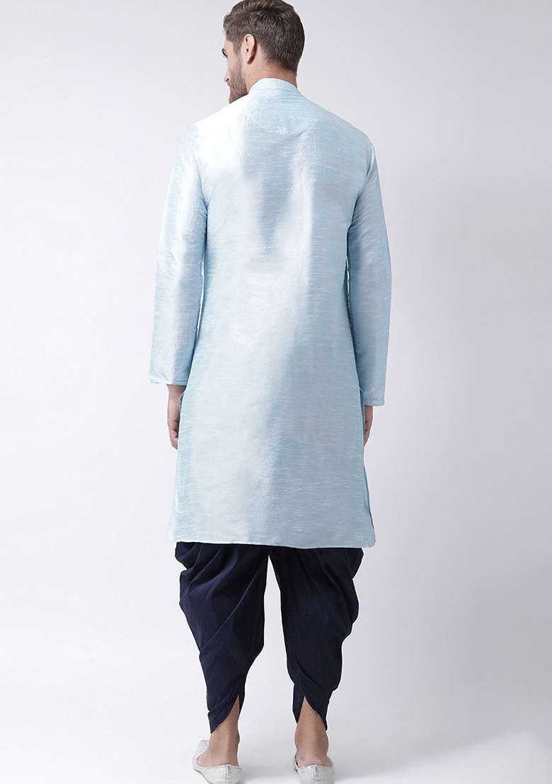 Light Blue Embroidered Silk Blend Kurta Set - Indya