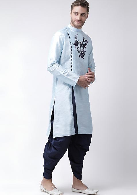 Light Blue Embroidered Silk Kurta Set
