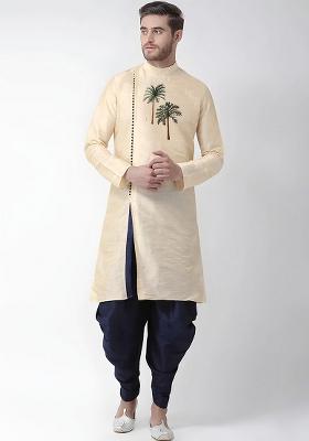 Light Golden Embroidered Silk Kurta Set