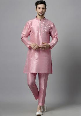 Pink Embroidered Silk Blend Kurta Set