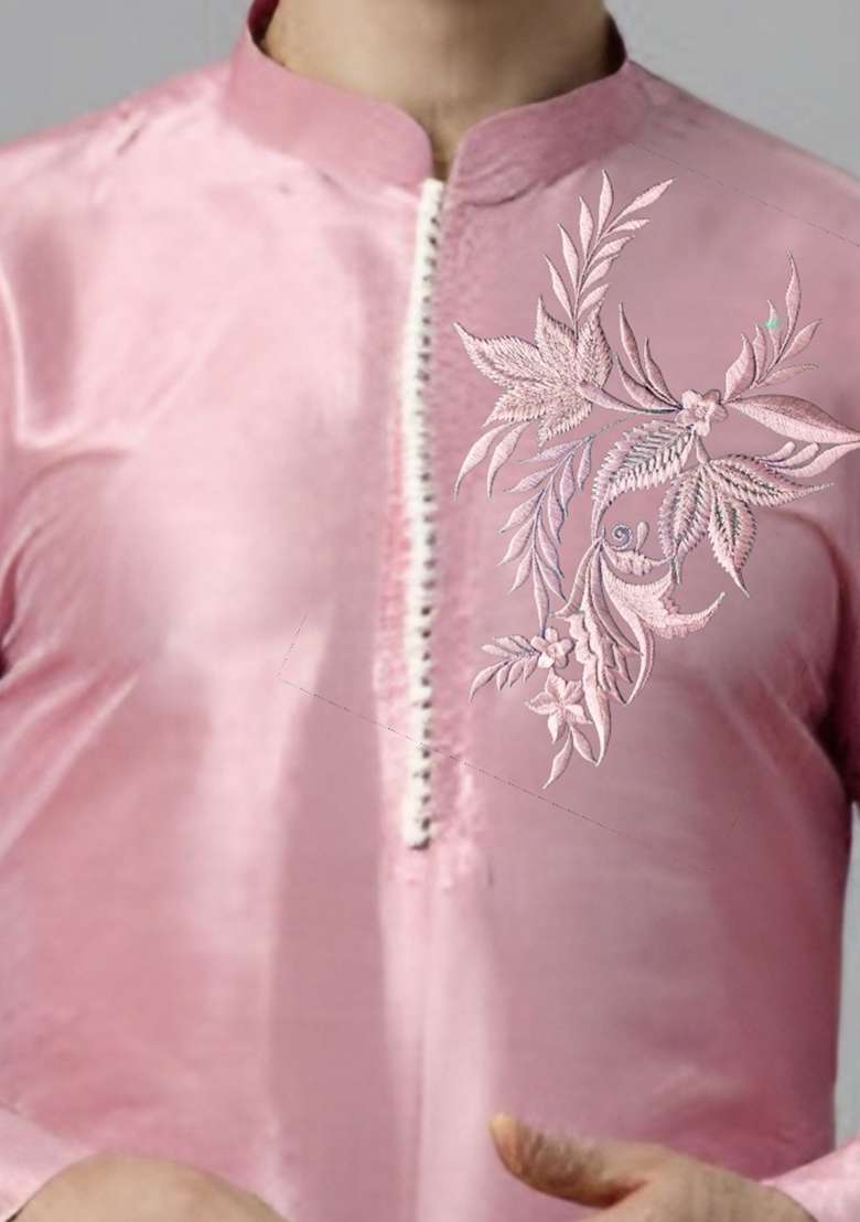Pink Embroidered Silk Blend Kurta Set - Indya