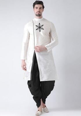 White Embroidered Silk Blend Kurta Set