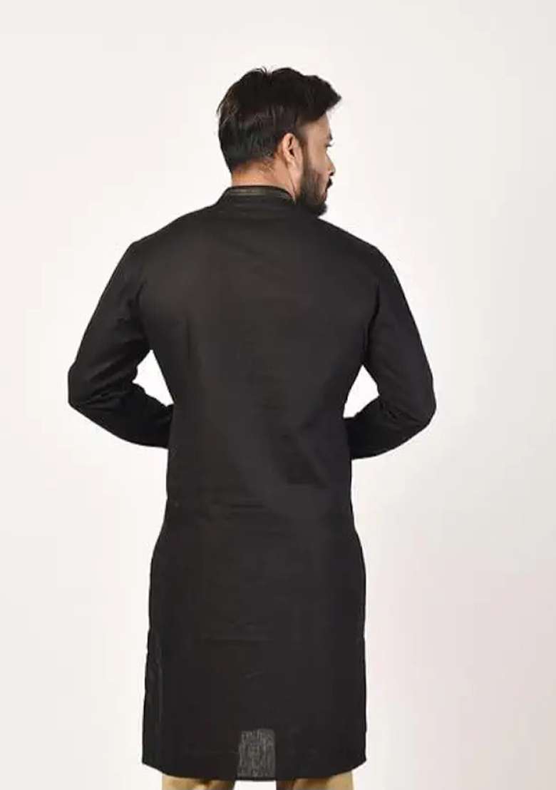 Black Embroidered Cotton Kurta - Indya