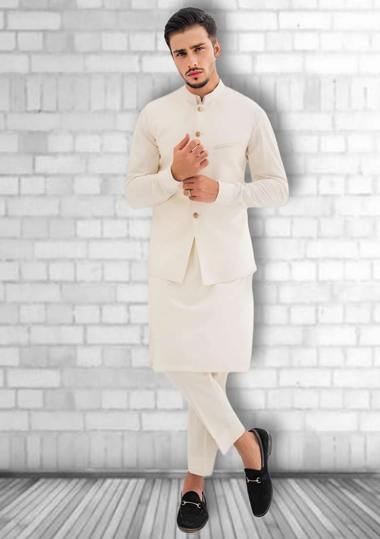 White Embroidered Cotton Kurta Set - Indya