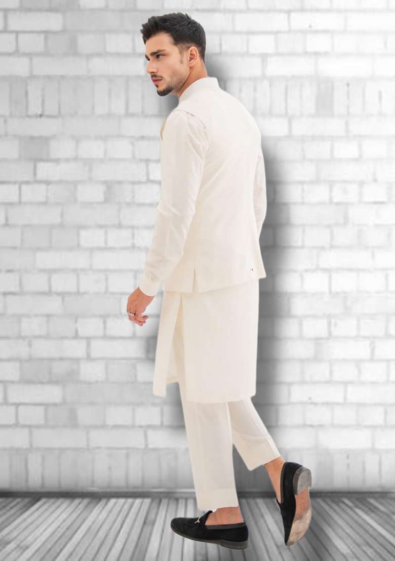 White Embroidered Cotton Kurta Set - Indya