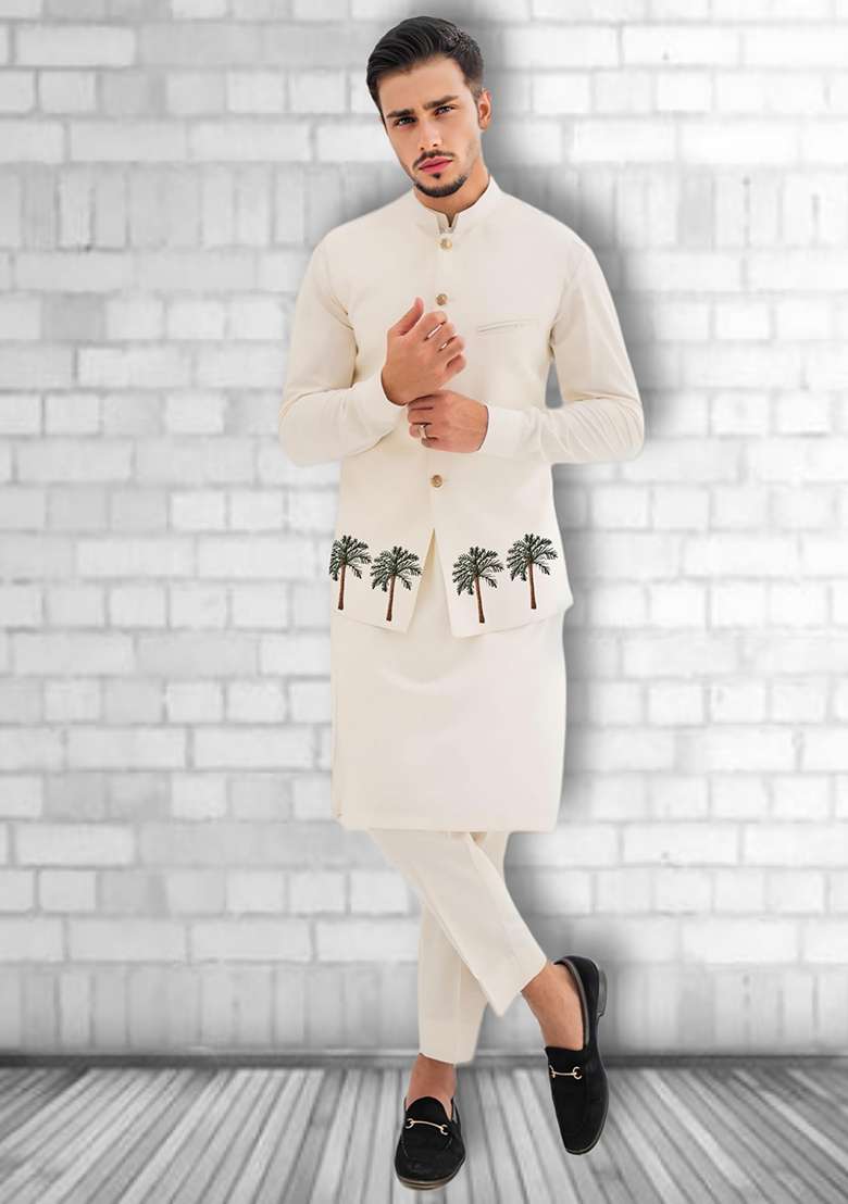 White Embroidered Cotton Kurta Set - Indya