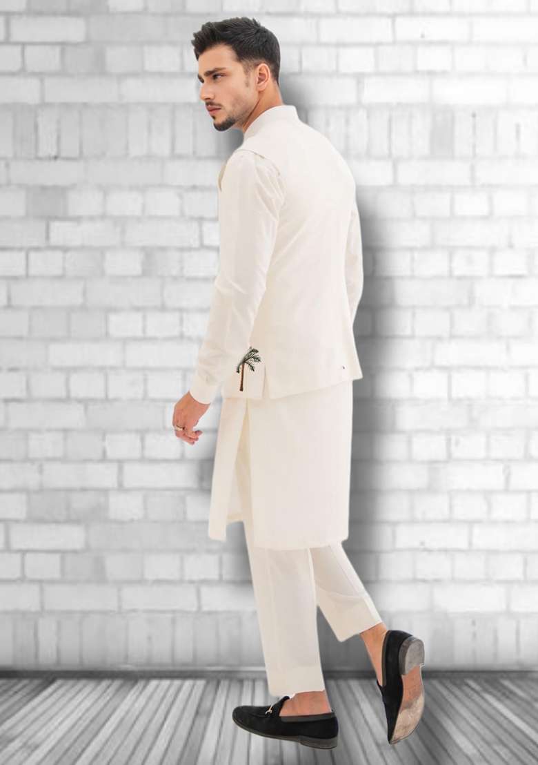 White Embroidered Cotton Kurta Set - Indya