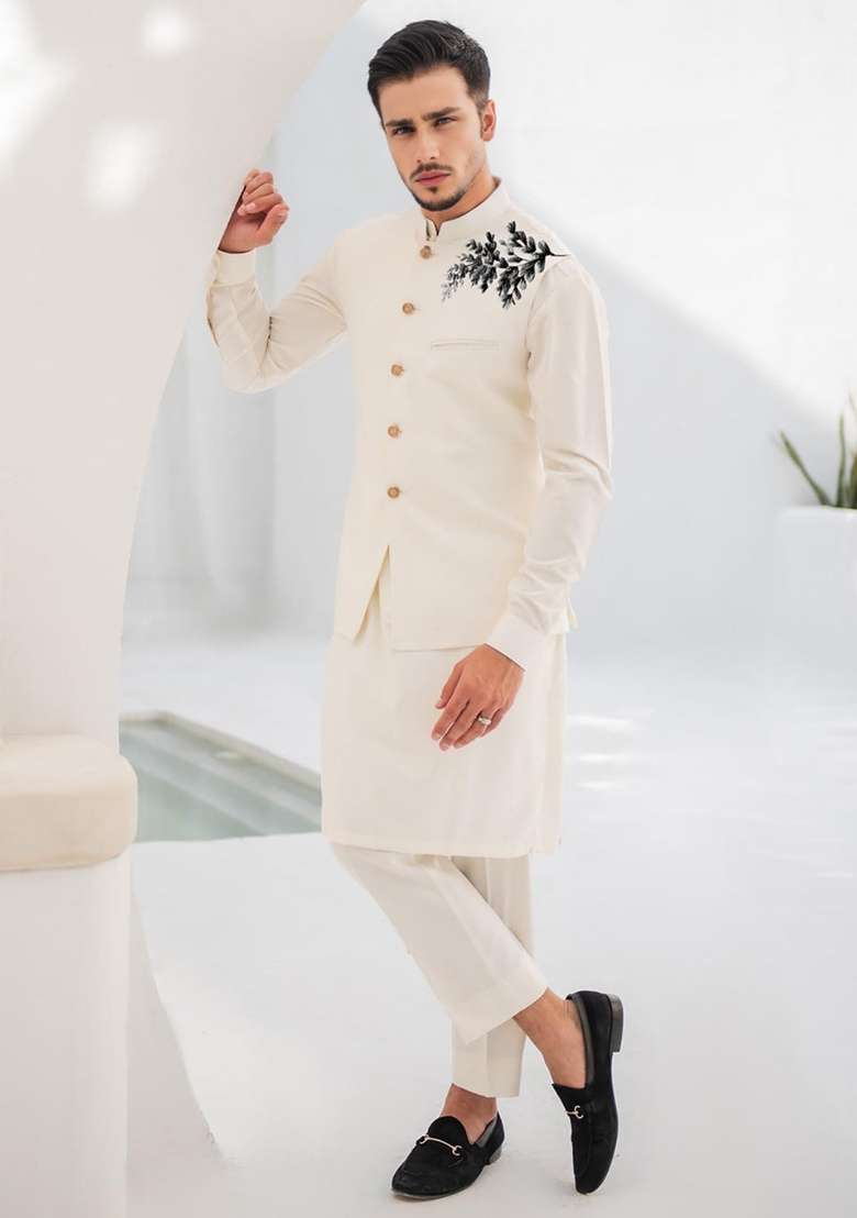 White Embroidered Cotton Kurta Set - Indya