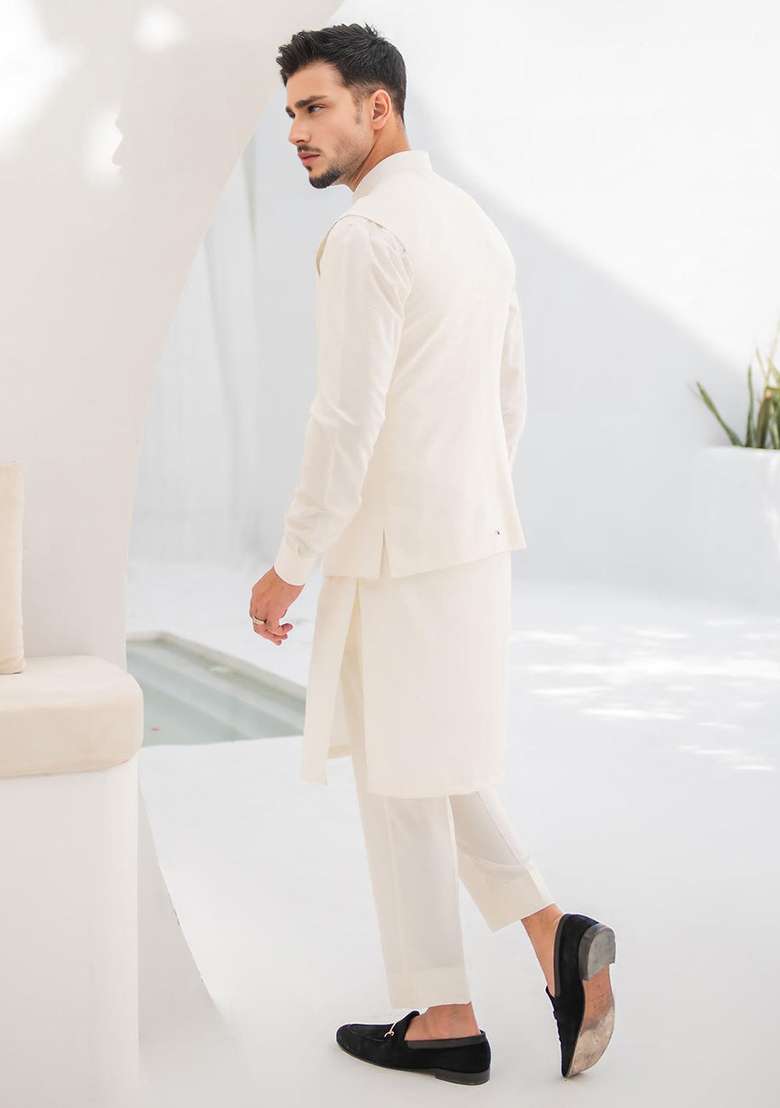 White Embroidered Cotton Kurta Set - Indya