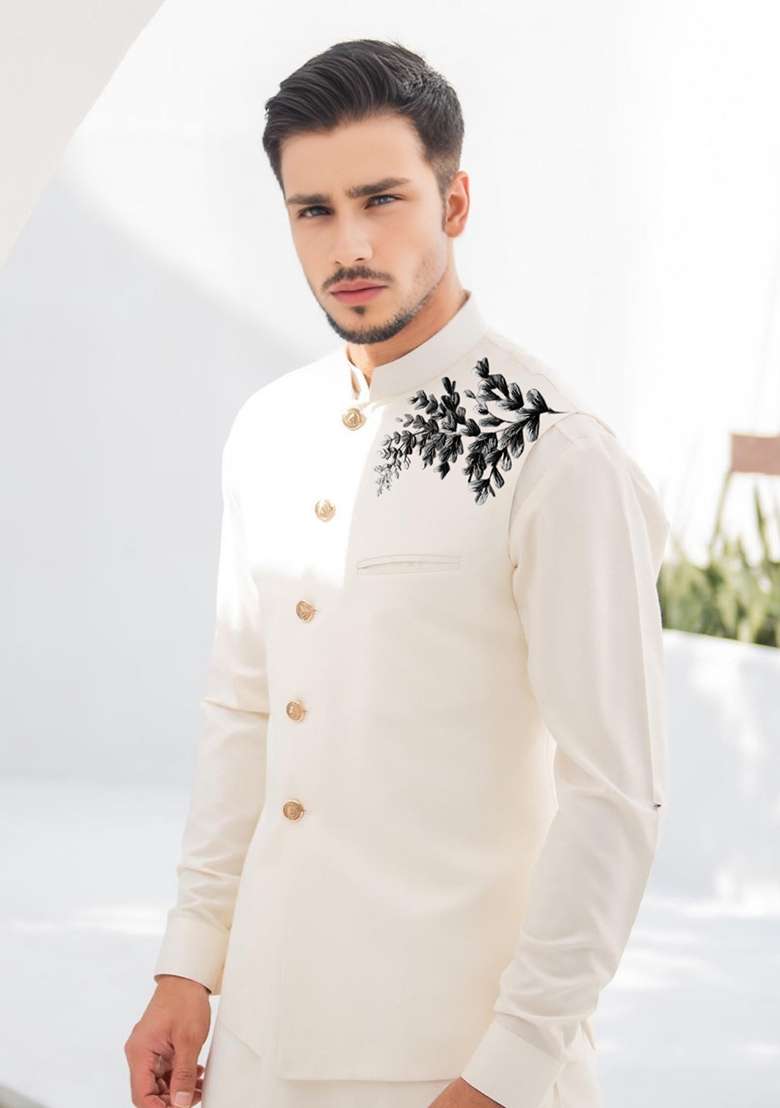 White Embroidered Cotton Kurta Set - Indya