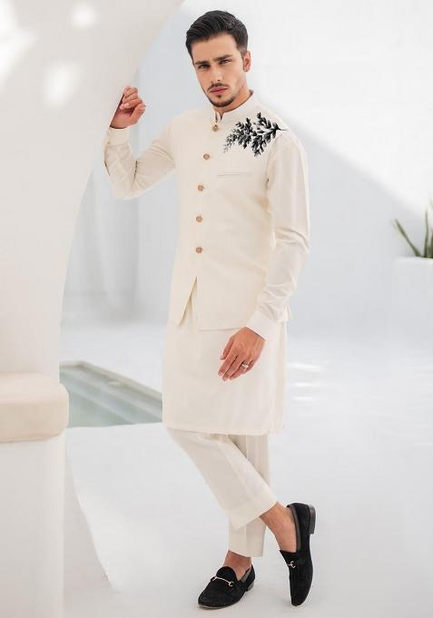 White Embroidered Cotton Kurta Set