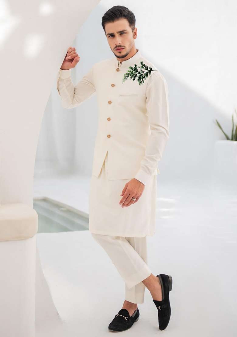 White Embroidered Cotton Kurta Set - Indya