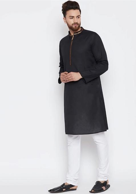 Black Embroidered Cotton Kurta Set