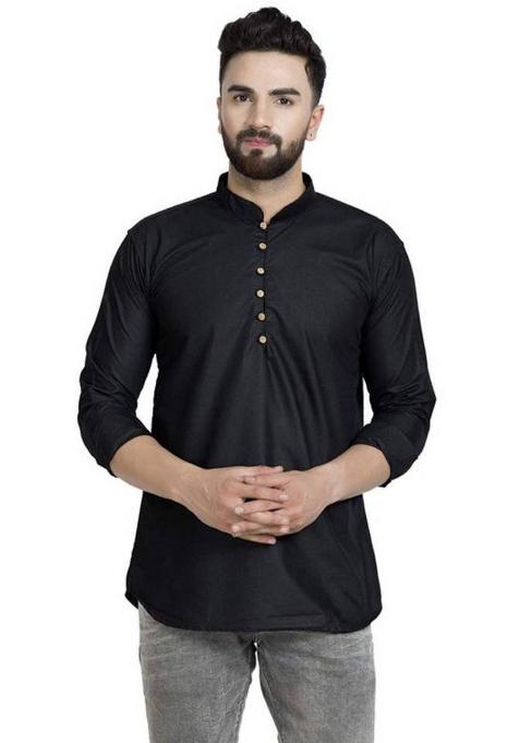 Black Embroidered Cotton Kurta