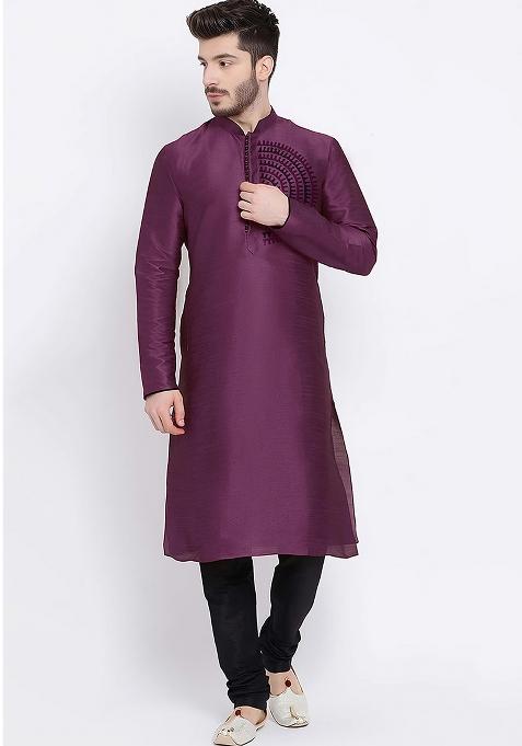 Purple Embroidered Silk Kurta Set