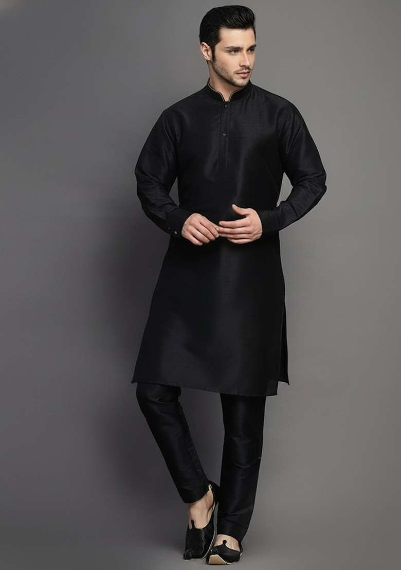 White Embroidered Silk Blend Kurta Set - Indya