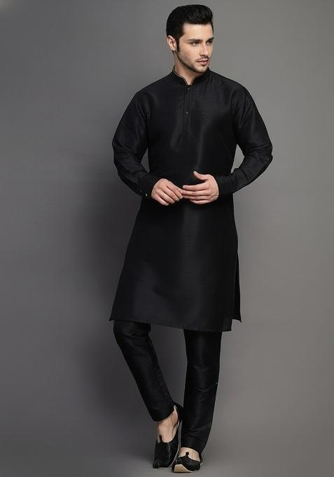 White Embroidered Silk Kurta Set