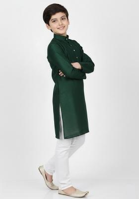 Bottle Green Embroidered Silk Kurta Set