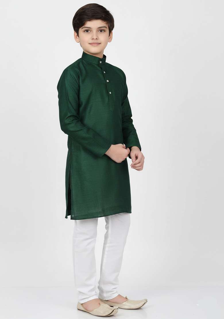 Bottle Green Embroidered Silk Blend Kurta Set - Indya