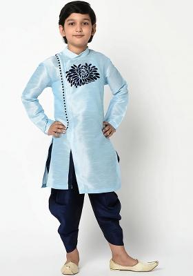 Light Blue Embroidered Silk Blend Kurta Set