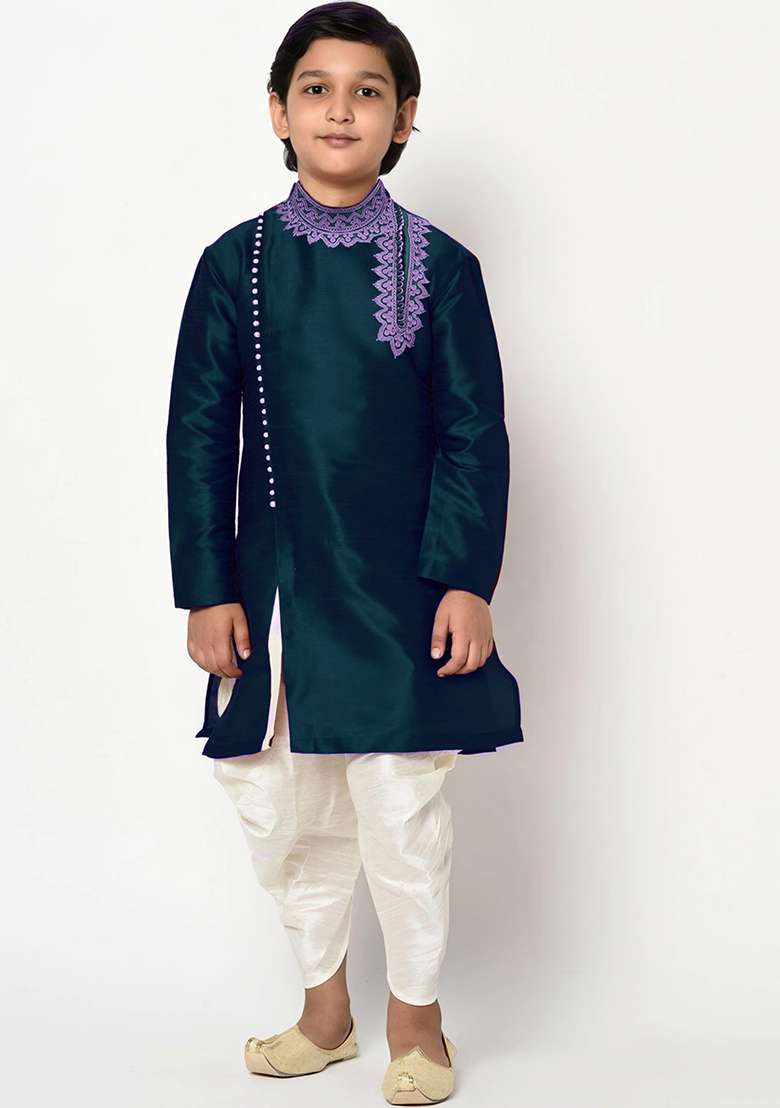 Bottle Green Embroidered Silk Blend Kurta Set - Indya