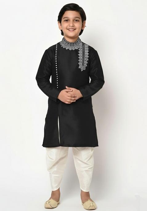 Black Embroidered Silk Kurta Set