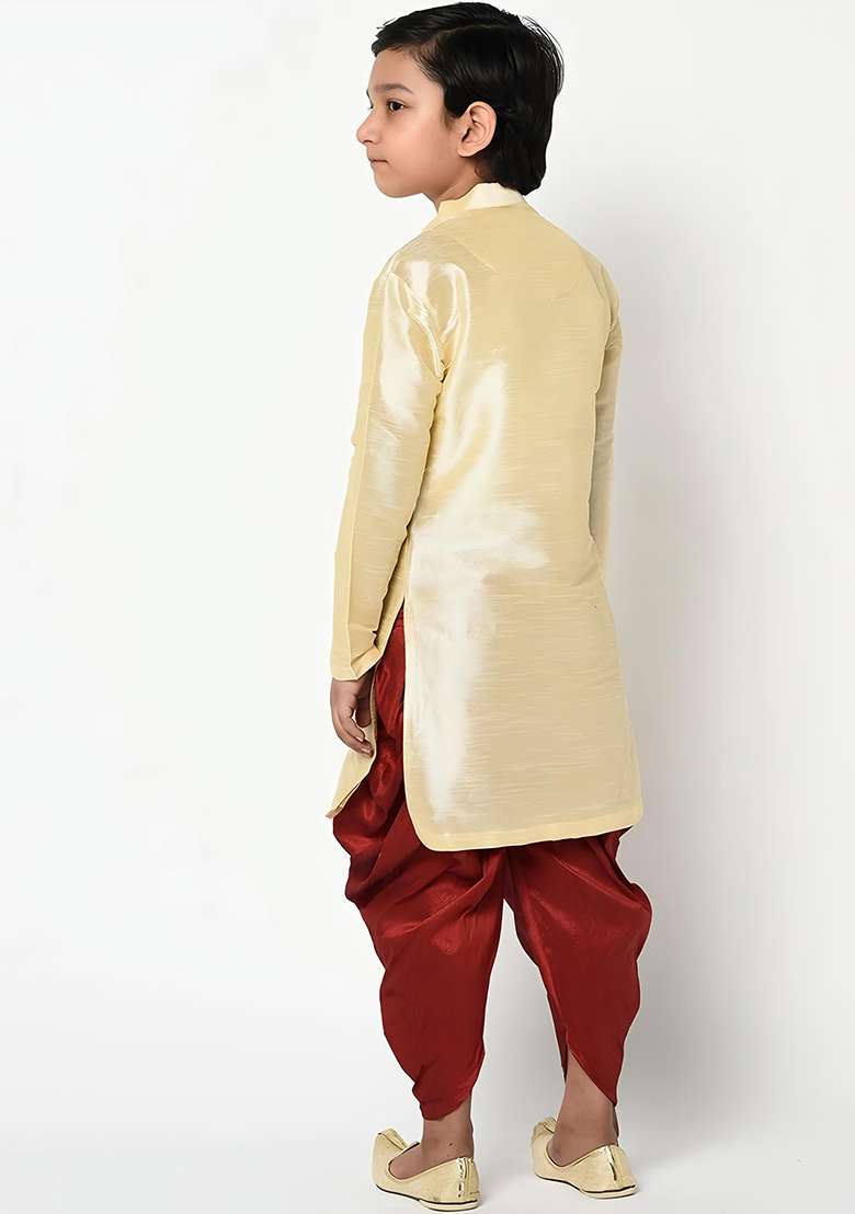 Light Golden Embroidered Silk Blend Kurta Set - Indya