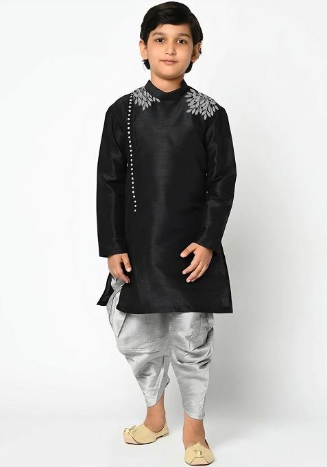 Black Embroidered Silk Kurta Set