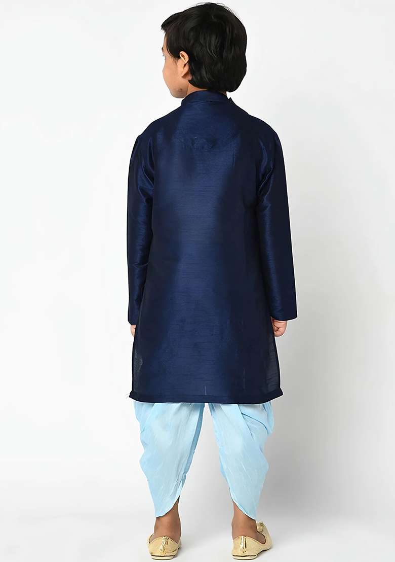 Navy Embroidered Silk Blend Kurta Set - Indya