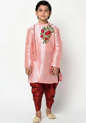 Peach Embroidered Silk Blend Kurta Set