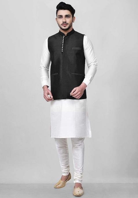 White Embroidered Silk Kurta Set