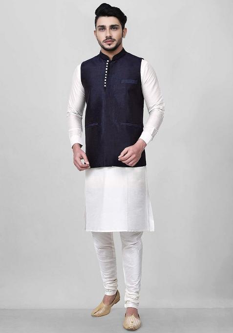 White Embroidered Silk Kurta Set