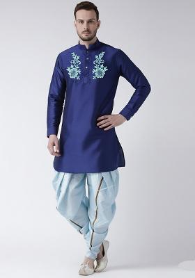 Royal Blue Embroidered Silk Kurta Set