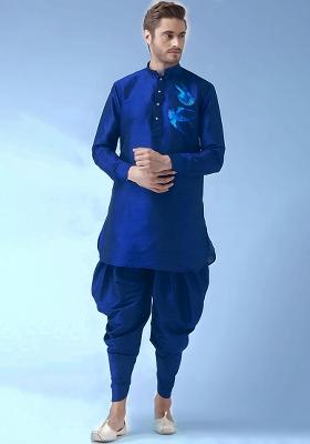 Royal Blue Embroidered Silk Kurta Set