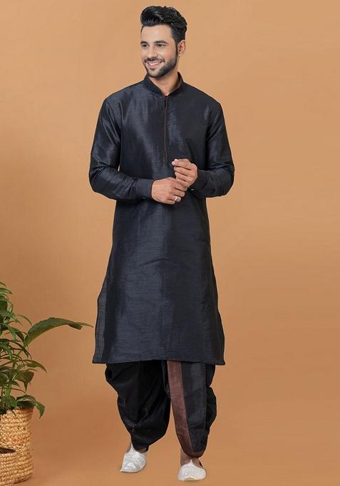 Black Embroidered Cotton Kurta Set