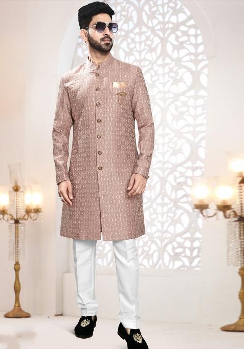 Onion Motif Woven Jacquard Indowestern For Man