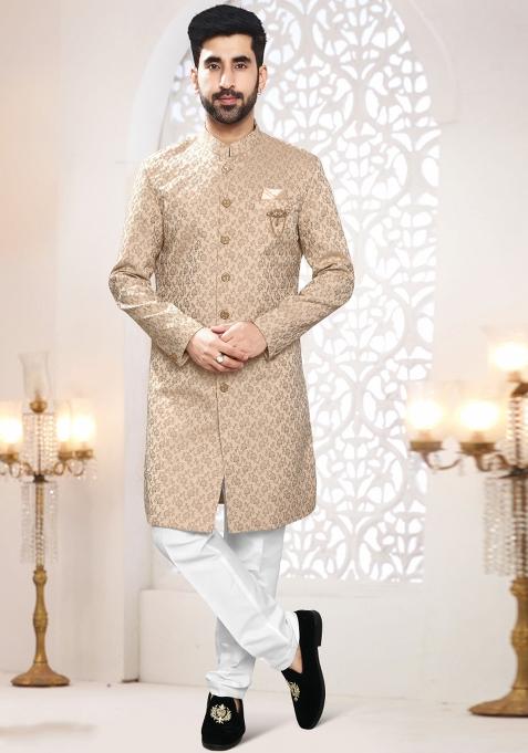 Gold Motif Woven Jacquard Indowestern For Man